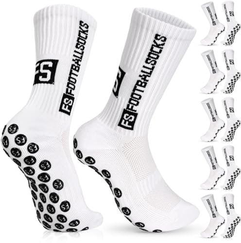 JUNEBRUSHS 6 Paar Fußball Socken, 35-39 Fussball Socken Grip Sockenss Fussball Rutschfeste Stoppersocken für Männer Frau Bewegung Zubehör Fußball Sachen (Weiß)