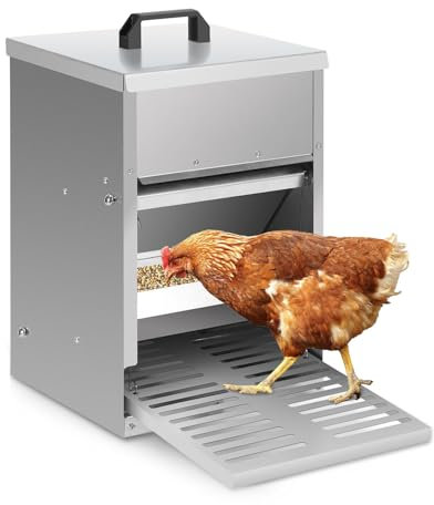 Hebitod Futterautomat Hühner 5kg Feedomatic Automatischer Futtertrog mit Edelstahldeckel & Pedalzufuhr,1x Futterautomat Hühner Rattensicher Futterspender rutschfestem