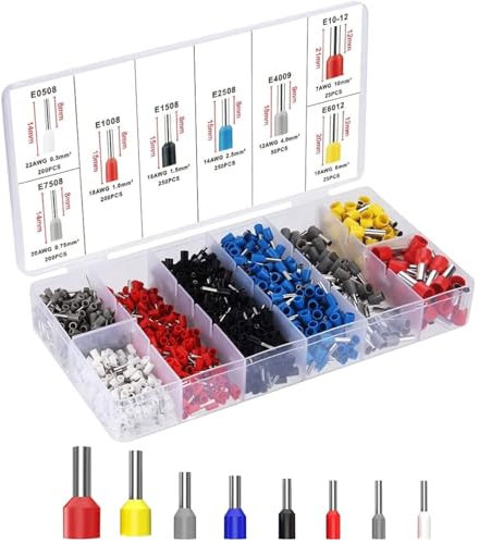 QeeHeng Wire Ferrules Kit 1200Pcs, Ferrule Crimp Connectors Kit AWG 0.5-10mm², Insulated Cable Ferrules Pin Cord End Terminal Assortment, Crimp Terminals Wire Ferrule for Wire Connector