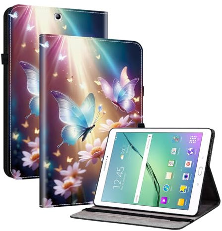 TEDTIKJT Case for Samsung Galaxy Tab S2 9.7 inch 2015 SM-T810 T815 Case Flip Cover Crystal Ripple Leather with Stand Protective Tablet for Samsung Galaxy Tab S2 9.7 2015 Cover,Butterfly Flower