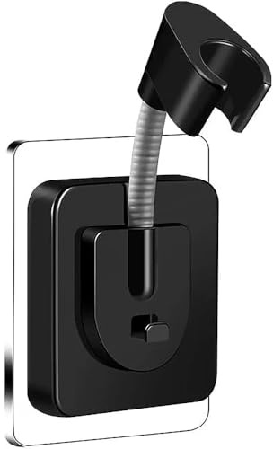 Adjustable Shower Head Holder Bracket, No-Drill Universal Shower Head Holder Replacement, Strong Adhesive Shower Bracket for Handheld Shower Heads, Bathroom Accessories, Black