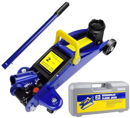 Cric hydraulique à roulettes de 2 tonnes à profil bas professionnel – Cric de sol en acier robuste pour voitures, SUV et camions légers – Plage de levage de 135 mm à 320 mm – Comprend une poignée