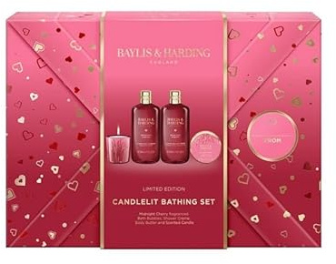 Baylis & Harding Midnight Cherry Gift Wrapped Candlelit Bathing Gift Set (Pack of 1) - Vegan Friendly