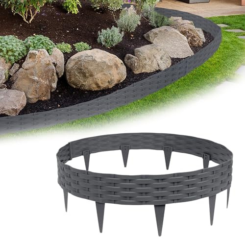 Suusolny 5m Rasenkante Rattan-Imitat-Kunststoff Beetumrandung Dekoration beetbegrenzung Garden Border Garten randsteine Anthrazit-5 Stück