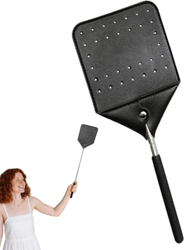 Matamoscas extensible de piel para interiores | Matamoscas eléctrico extensible con mango de metal para insectos domésticos