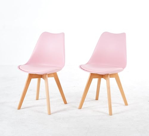 PEZ ROJO Lot de 2 Chaises Scandinaves, Chaises Salle à Manger, Chaise Cuisine, Salon, Chaises Rose, Design Ergonomique, Pieds Bois de Hêtre Massif