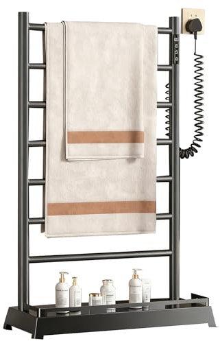Scaldasalviette Elettrico Bagno Da Terra, Termoarredo Elettrico Bagno Basso Consumo 220w 35-70℃ Regolabile Touchscreen Intelligente Con Timer 1-24 Ore Ipx4, 55x24x86cm (Grigio)