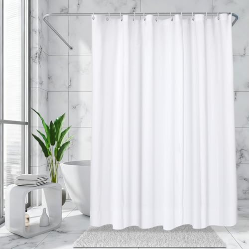 Votoko Tenda Doccia 120 x 200 cm, Antimuffa Impermeabile Tenda da Doccia, Tessuto in Poliestere Paraschizzi Vasca da Bagno Lavabile in lavatrice con 12 Ganci, per Cabina Doccia Vasca (Bianco)