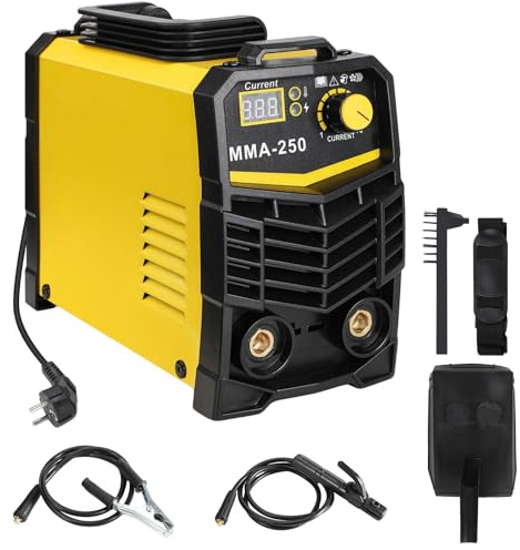 Schweißgerät MMA 250 A, Lichtbogenschweißgerät, 220 V, IGBT Inverter-Schweißgerät mit LED-Anzeige, tragbar, Schweißgerät für den Heimgebrauch, Basteln und Schweißen, Stahl (gelb)