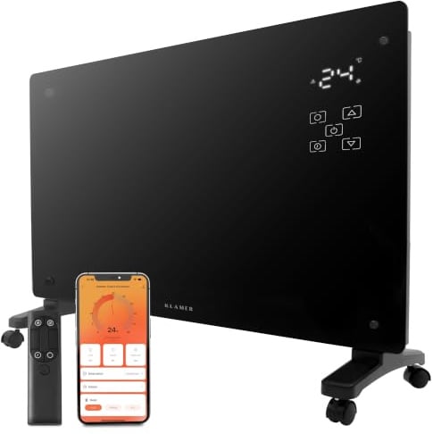 KLAMER Konvektor Pro 2500 W WLAN Heizgerät mit ECO- & Frostschutzmodus | Smart Konvektor: App- & Timersteuerung, LED-Display & Überhitzungsschutz, Wohn- & Schlafräume, Wand- oder Standmontage