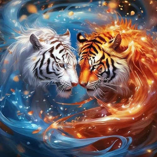 RICUVED Tiger Diamond Painting Erwachsene, 5D Tiere Diamant Painting Bilder Erwachsene, DIY Diamond Painting Bilder Diamant Malerei Set für Wanddekoration 30x30cm