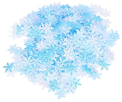 Schneeflocken-Konfetti-Dekorationen, hochwertig, wiederverwendbar, ungiftig, AB-Mischfarbe, Blau, Weiß, 15 mm, für Weihnachten, Winter, Hochzeit, Party, Heimdekoration, Basteln,