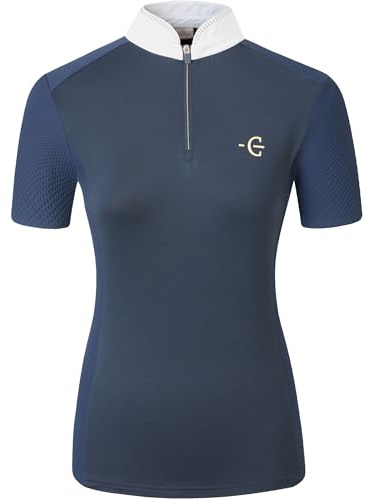 Covalliero - Damen Turniershirt Competition FS26 – Kurzarmshirt mit Stehkragen – tailliertes Reitshirt – atmungsaktiv & leicht – Sportshirt in Dunkelblau – Gr. M