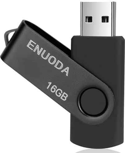 ENUODA 16GB USB Stick 1 Pack Memory Stick USB 2.0 Flash Drives Swivel Design Pen Drive for Data Storage Thumb Drive with LED Light (Black)