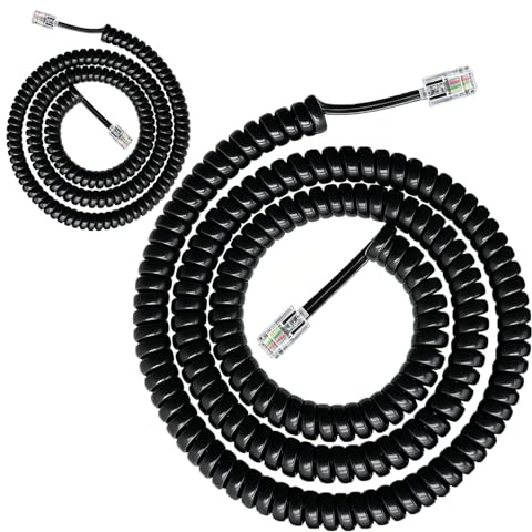 Elixvane 2PCS Uncoiled Telephone Handset Cable, Anti-Tangle Landline Phone Cord Coiled Length 1.2 to 10 Feet RJ9 Plug to RJ9 Plug Extension Landline Wire with 4P4C Connectors for Office Home, Black