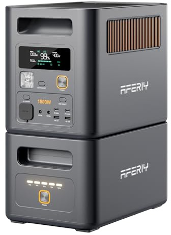 AFERIY 2048Wh Générateur Électrique Portable, 1800W avec 1x Batterie Supplémentaire 1024Wh, Station Electrique Solaire Capacité Extensible, Batterie Nomade pour Camping/Domestique/Panne de Courant