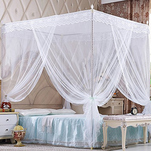 Nattey Betthimmel mit 4 Ecken, Prinzessinnen-Vorhang, Baldachin, für Mädchen, Jungen, Erwachsene, Bett, Geschenk, Schlafzimmer, Dekoration (voll, weiß)