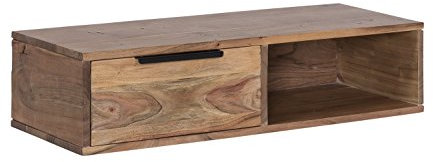 Woodkings® Wandregal Auckland massiv Holz 1Schub/1Fach, passend zum Lowboard Auckland, Wohnwand Modul, Holzmöbel, Regal, Holzregal, Regal mit Schubfach, Wandboard, Wandkonsole (Holz - Akazie)