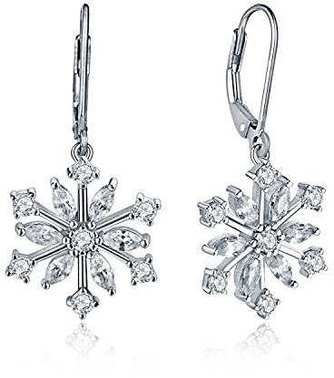 JO WISDOM Ohrringe Schneeflocke Weihnachten Hängend Silber 925 Damen mit 3A Zirkonia Januar Geburtsstein Granat Farbe,Schmuck für Frauen