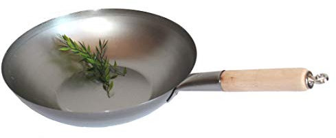 AAF Nommel Poêle Wok Plate Ø 34 cm pour gaz, Induction, ceran et électrode avec poignée en Bois