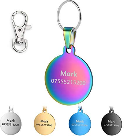 KSZ Hundemarke mit Gravur,ID Tag für Hunde und Katzen,Rostfreier Stah Knochen Rundes Rechteck Herzform 5 Farben (runden, Farbe)