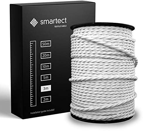 smartect Cable Textil Trenzado en Color Blanco, Cable Electrico 3 Hilos de 3 Metros (3 x 0,75 mm²) Cuerda para Lampara con Revestimiento Textil para su Proyecto DIY