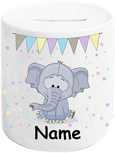Shirtinstyle Spardose Sparschwein, Motiv Elefant Elephant, Kindermotiv, Wimpelkette, Girlande, Sterne, Kinder, Kinderzimmer Deko, Dekokissen mit Füllung, Motiv, Logo,