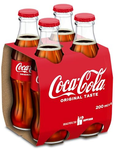 Coca-Cola Original Taste – 4 Bottiglie da 200 ml, Tutto il Gusto Originale di Coca-Cola, in Bottiglia di Vetro 100% riciclabile, Bevanda Analcolica
