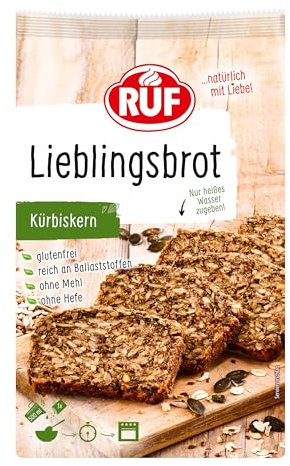 RUF Lieblingsbrot Kürbiskern, Brot-Backmischung, Brotmischung, Brotteig-Mischung, für Brot wie vom Bäcker, glutenfrei, ohne Mehl und Hefe, 1 x 600g