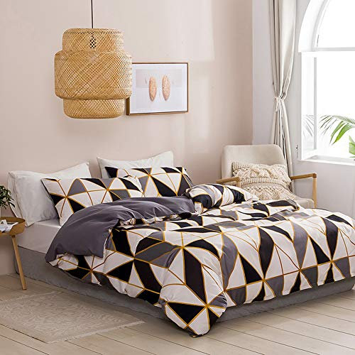 OPOWWEE Bettwäsche 135x200cm Weiß Schwarz Grau Geometrisch Bettdeckenbezug 100% Weiche Angenehme Mikrofaser + 1 Kissenbezüge 80 x 80 cm
