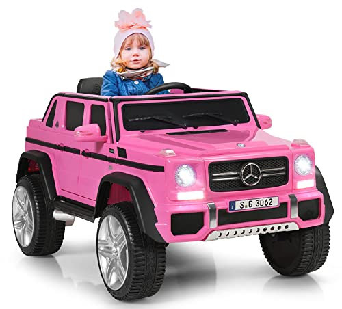 COSTWAY Mercedes Benz Macchina Elettrica per Bambini 12V, Veicolo Elettrico con Luci LED e Chiusura di Sicurezza, Macchina Cavalcabile per Bambini 3-8 Anni (Rosa)