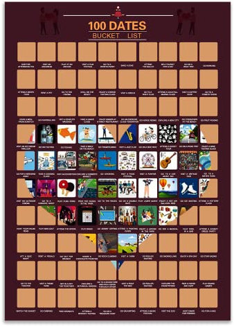 VOHESEA 100 Scratch Off Poster für Paare, 100 Dates Bucket List Couple’s Bucket List für paare Farbdruck Poster Valentinstag Ideen Fototapeten Wanddekoration Geschenk für Paare Jubiläumsgeschenk