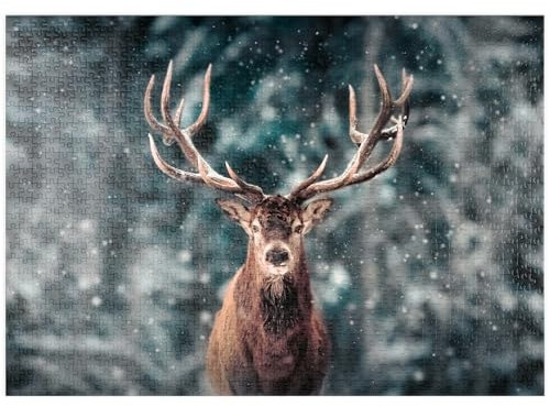 MyPuzzle Edelhirsch im Winterschneewald - Premium 1000 Teile Puzzle - MyPuzzle Sonderkollektion von Puzzle Galaxy