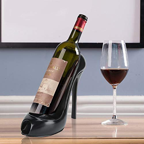 Ausla High Heel Shaped Einzelflaschen-Weinregal, Weinflaschenhalter aus Kunstharz, Dekorativer Flaschenständer für Küchensalon und Bar, Schwarz