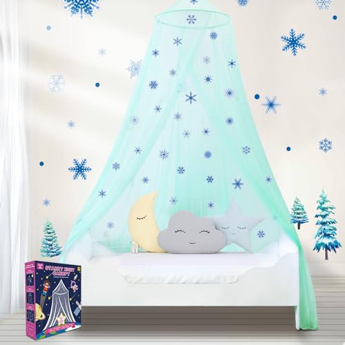 South to East Betthimmel für Mädchen mit leuchtendem Schnee im Dunkeln, Cyan-Prinzessinnen-Bettvorhänge für Babybett, Kinderbett und Kleinkindbett, Doppelbett, Voll- und Queensize-Bett