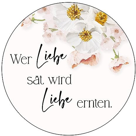 Schokoladenseite 48 x Aufkleber Blumensamen - Wer Liebe sät - 40 mm, Design Sunnyflower Rose 39050540, Sticker geeignet für Hochzeit Gastgeschenk Taufe Kommunion Geburtstag Feste Geschenke