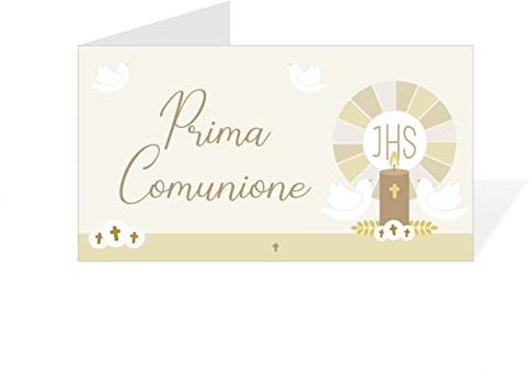 Bigliettini bomboniere Comunione Personalizzati con Stampa Inclusa | Bigliettini Confetti Comunione Personalizzato | Bigliettini bomboniere Stampati | Eventi | Feste (20 Bigliettini - Giallo jhs)
