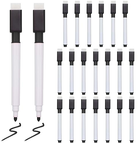 VEGCOO 22PCS Whiteboard Pens Black, Dry Wipe Pens for Whiteboard, White Board Markers Erasable Magnetic Whiteboard Pen with Eraser for Adult Kids