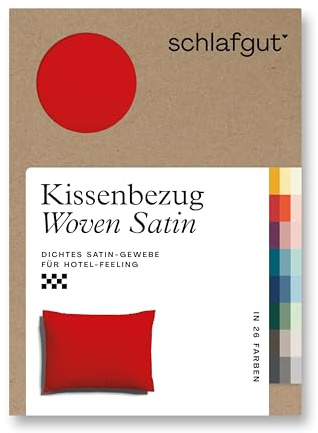 schlafgut Woven Satin Kissenbezug 60x80 cm Red Deep Uni in Premium Hotelqualität, Kopfkissenbezug einzeln mit 100% weicher Baumwolle | Kopfkissenbezug, Kissenhülle, Rot, Satin, 100% Baumwolle, Hotelqualität, bügelfrei, OEKO-TEX