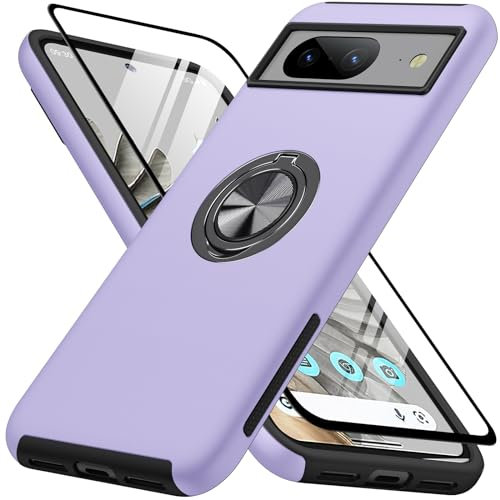 AOUIA für Google Pixel 8 Hülle mit unsichtbarem Ringhalter Ständer, [Stoßfest][Kratzfest], Fallschutz in Militärqualität, Soft Bumper Hülle für Pixel 8 (Veilchen)