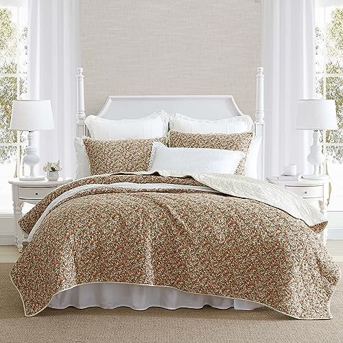 Laura Ashley - Queen-Bettwäsche-Set, leichte Baumwollbettwäsche mit passenden Kissenbezügen, Vintage-Blumenmuster, Heimdekoration mit Fester Rückseite (Loveston Burnt Orange, Queen)
