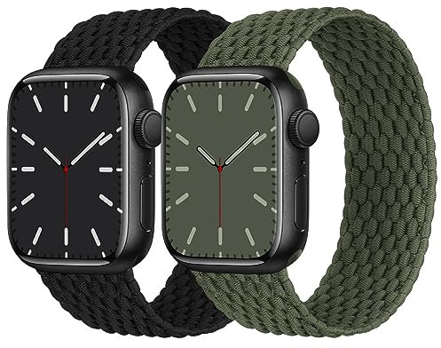 Solo Loop Cinturino intrecciato Compatibile con Apple Watch 42 mm 44 mm 45 mm 46 mm 49 mm, cinturino elastico in nylon per Apple Watch 10 9 8 SE 7 6 5 4 3 2 1, nero/grigio XS