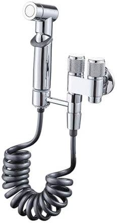 XJTNLB Douchette Toilette WC avec Mitigeur Robinet Fontaine à Eau Robinet Toilette WC Douchette Double Poignée pour L'Hygiène Personnelle,Chrome