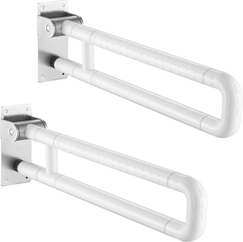 uyoyous Toilette Haltegriff, 2 Stück faltbar Drop Down Toilette Schienen, Toilette Sicherheit Handlauf rutschfest Toilette Bar Toilette Unterstützung Schiene für behinderte ältere Menschen(Weiß, 60cm)