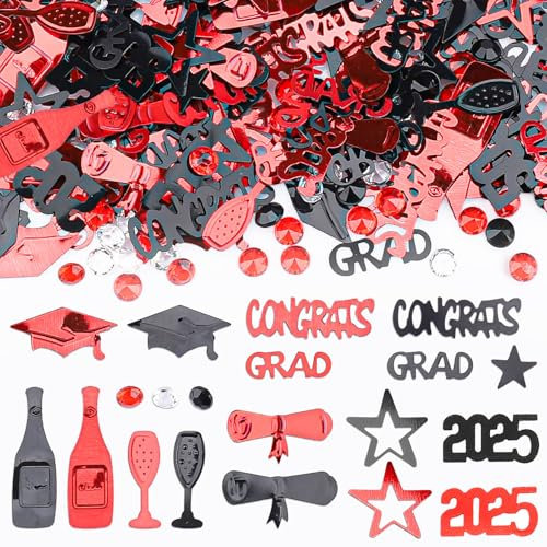 GoldRock Graduation Deko 2025 Bachelor Deko Konfetti Rot,500 Stk Ausbildung Prüfung Bestanden Deko Abschluss Deko Tischdeko, Congratulations Grad Bestandene Prüfung Geschenk,Abschluss Hut Streudeko