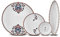 KARACA Nakkas 14-Piece Serveware Set, Modern Kitchen Breakfast Set for 6 People, Porcelain Plates, Saucer Boats & Serving Platters, Elegant White with Floral Motifs, Dishwasher/Microwave Safe
