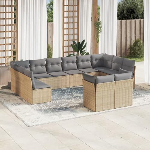 ULUYYUC 12-TLG. Garten-Sofagarnitur, Schlafsofa Stehtisch Schlafsessel Mit Bettfunktion Hocker Geeignet für Balkon Garten Außenbereich Hinterhof mit Kissen Beige Poly Rattan