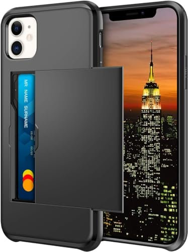 XYZNTMF for iPhone 11 Case iPhone 11 Shockproof Case with Card Holder Soft Silicone Bumper Matte Hard PC Shell Heavy Duty Protective Skin Cover Armor Rubber iPhone 11 Phone Case, Black