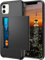 XYZNTMF for iPhone 11 Case iPhone 11 Shockproof Case with Card Holder Soft Silicone Bumper Matte Hard PC Shell Heavy Duty Protective Skin Cover Armor Rubber iPhone 11 Phone Case, Black
