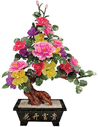 Künstlicher Bonsai-Baum Jade-Blumendekoration im chinesischen Stil, Bonsai-Heimbüro-Dekor, antike Jade-Schnitzerei, Bonsai-Blumenornamente, Gute Geschenke for Mütter und Freunde Bonsai Kunstpflanze